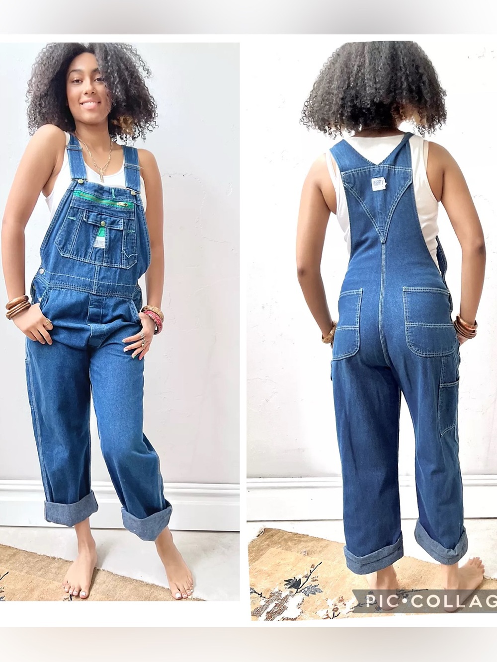 Free People FP Mart Vintage Liberty Denim Bib Overalls Blue Size L